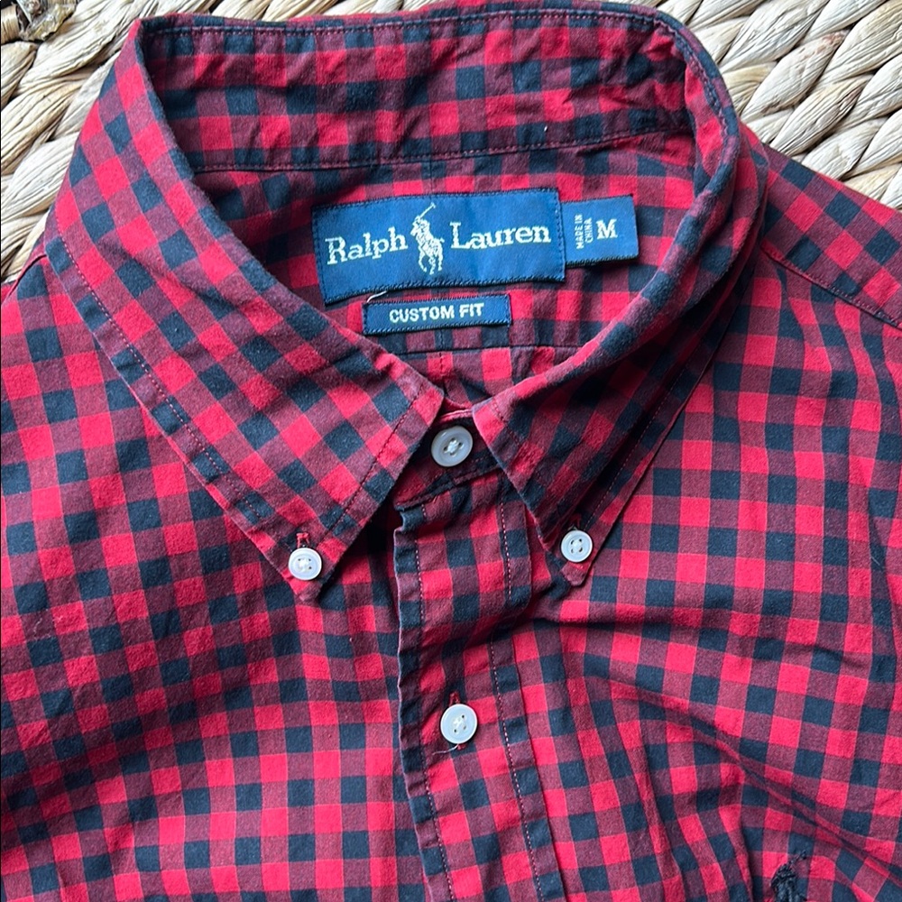 Ralph Lauren Red and Black Casual Button Down Long Sleeve Shirt - Medium